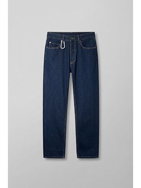 Abluka Online Erkek Relaxed Straight Fit Kontrast Dikişli Jean Pantolon Lacivert