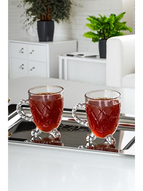 Perotti 15720 Ayaklı Kulplu Desenli 4'lü Cam Bardak 200 Cc - S000177292-26865