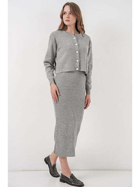 Bigdart Kadın Hırka Elbise Triko İkili Takım 15960 - Gri - S000473604-20600