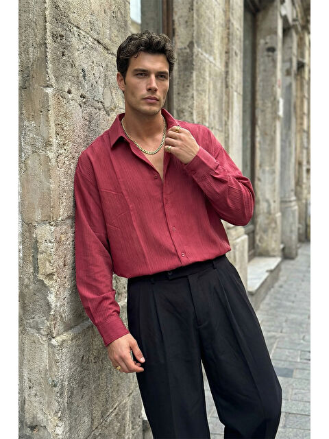 Livio Ferri Hive Premium Oversize Erkek Gömlek Kendinden Çizgili