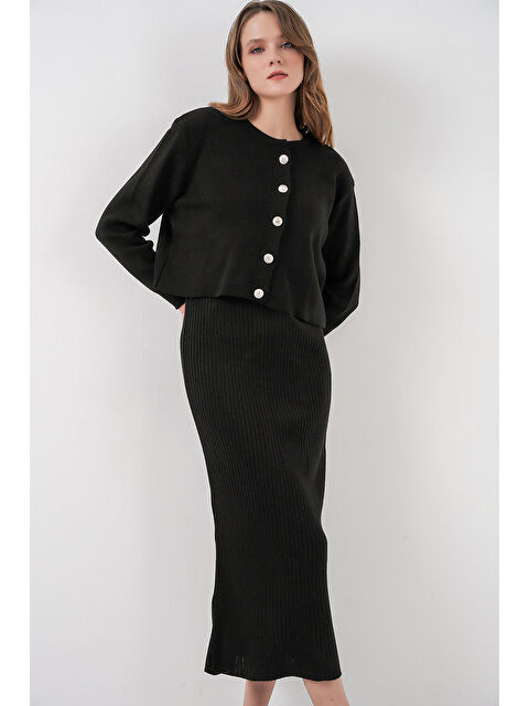 Bigdart Kadın Hırka Elbise Triko İkili Takım 15960 - Siyah - S000473604-19351