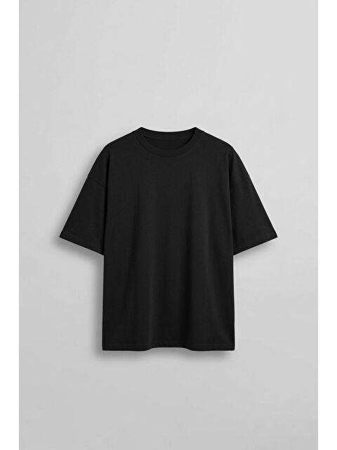 Abluka Online Erkek Oversize Basic %100 Pamuklu T-Shirt Siyah