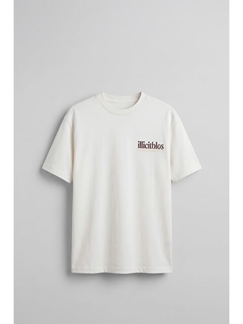 Abluka Online Erkek Oversize Minimal Yazı Baskılı T-Shirt Beyaz
