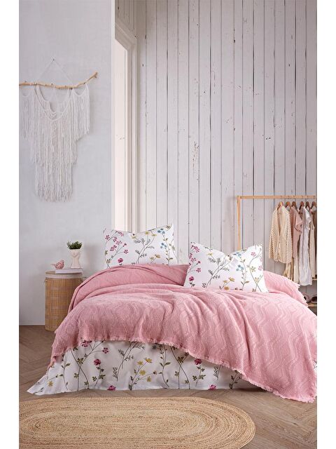 Çeyiz Diyarı Şalemar 4 Parça Çift Kişilik Pike Takımı Pudra