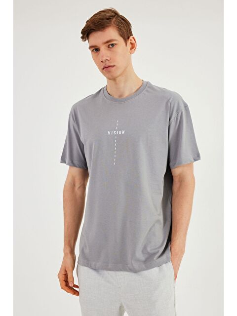 Mmetalic Leo Erkek Oversize Tişört %100 Pamuk Bisiklet Yaka Baskı Detaylı Basic Tişört MTLCE87 - S000232143-20600