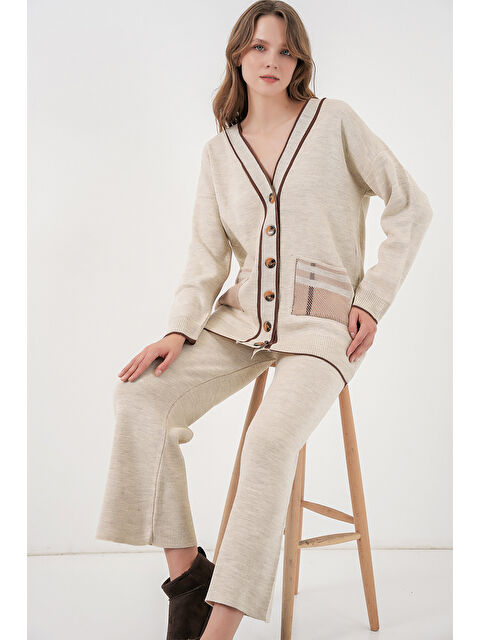 Bigdart Kadın Cepli Hırka Triko İkili Takım 15964 - Ekru - S000473576-19965
