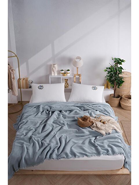 Çeyiz Diyarı Missera 4 Parça Çift Kişilik Pike Takımı Mavi