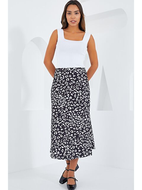 Bigdart Kadın Siyah Beyaz Desenli Saten Etek 15806 - S000089537-5300