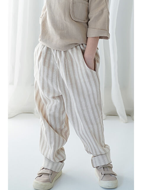 Catz Kids Carrot Pantolon Vizon Çizgili Keten - S000117945-37264