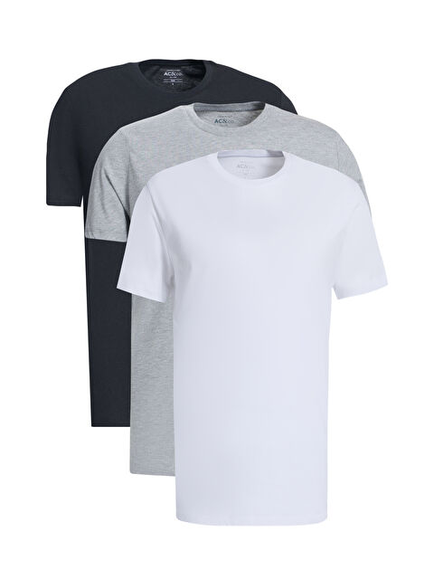 AC&Co / Altınyıldız Classics Erkek K.GRI-SIYAH-BEYAZ Slim Fit Bisiklet Yaka 3'lü %100 Pamuk Tişört Paketi - S000394293-37639