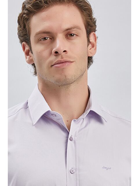 İMZA Lila Uzun Kollu Sert Yaka Cepsiz Pamuklu Elastanlı Klasik Slim Fit Dar Kesim Gömlek 1004240234 - S000356845-17878