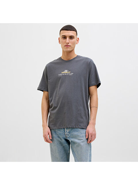 Jack & Jones Star Erkek Gri Yuvarlak Yaka Spor Tişört