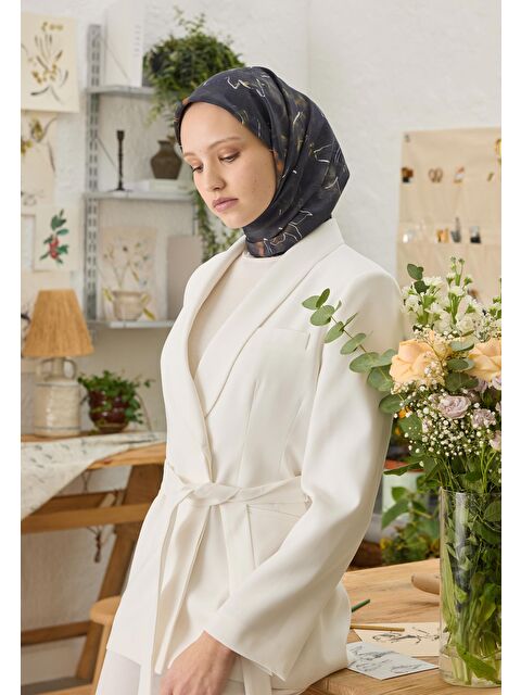 Fresh Scarfs Lotus Desen Pamuk İpek Eşarp Siyah - S000458377-19351