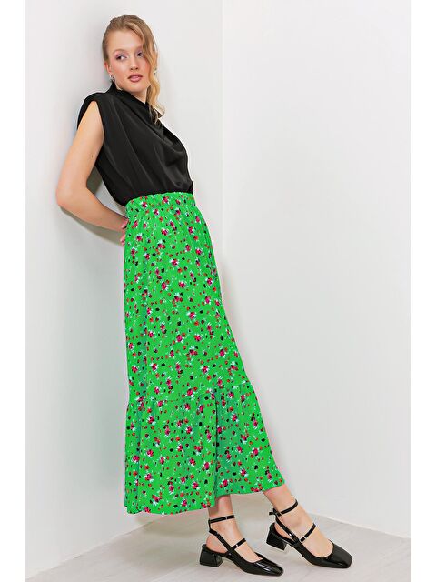 Bigdart Kadın Yeşil Çiçek Desenli Uzun Örme Etek 1886 - S000089607-5236