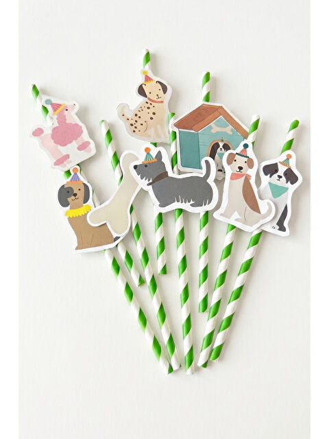 Le Mabelle Yeşil 8'li Köpek Dostlarımız Temalı Kağıt Parti Pipeti