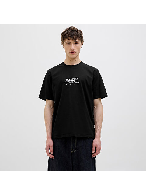 Jack & Jones Almeria Branding Erkek Siyah Yuvarlak Yaka Spor Tişört