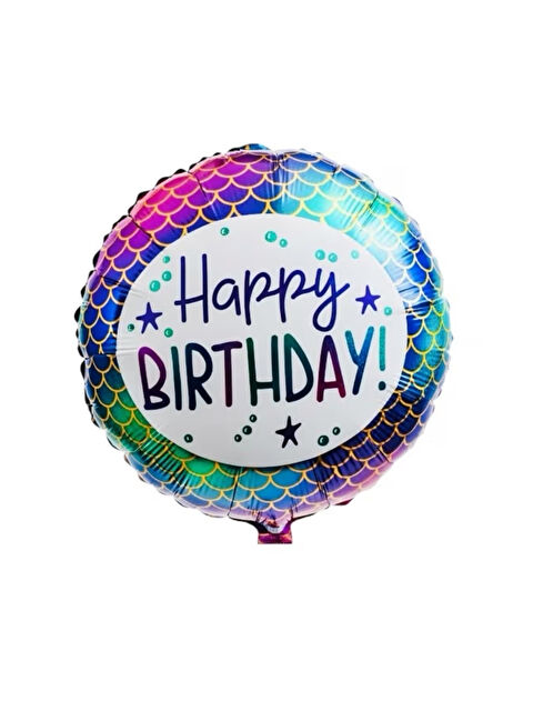 Le Mabelle Çok Renkli Deniz Kızı Desenli Happy Birthday Yuvarlak Balon