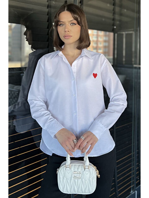 Gülseli Kalp Nakışlı Kadın Gömlek - S000361043-20063