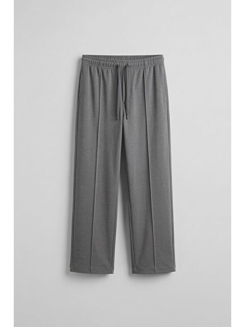 Abluka Online Erkek Relaxed Pileli Yumuşak Dokulu Beli Lastikli Eşofman Altı Füme