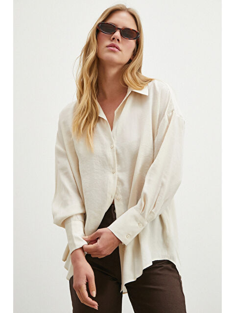 Never More Basic Modal Gömlek Ekru