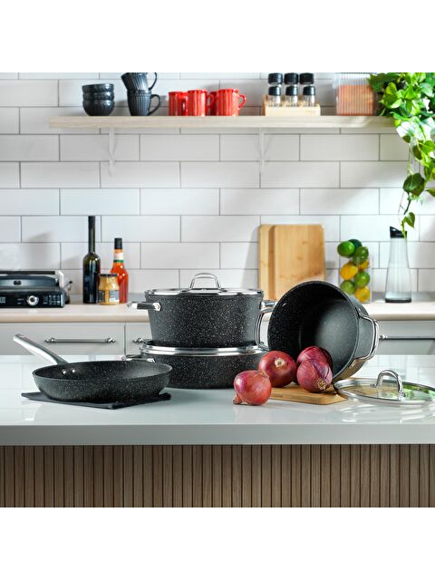 SCHAFER Dark Millard Yanmaz Yapışmaz Tencere Seti 7 Parça-Siyah - S000212339-19351