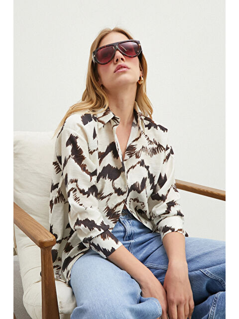 Never More Mountain Desen Gömlek Kahve