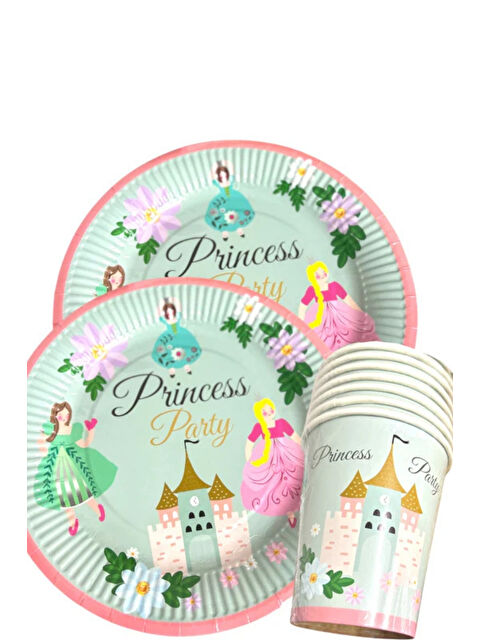 Le Mabelle Mint Prenses Temalı 8'li Tabak Bardak Set