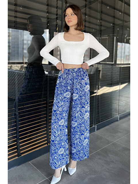 Gülseli Kadın Bol Paça Desenli Viskon Yürüyüş Pantolonu - S000361045-23710