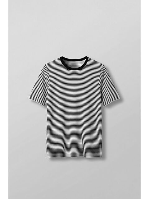 Abluka Online Erkek Regular Fit Çizgili Basic T-Shirt Ekru