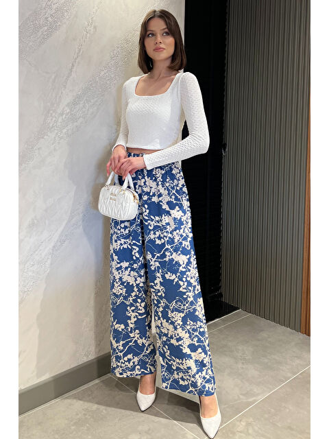 Gülseli Bel Lastikli Bol Paça Kadın Viskon Yürüyüş Pantolonu - S000361048-19393