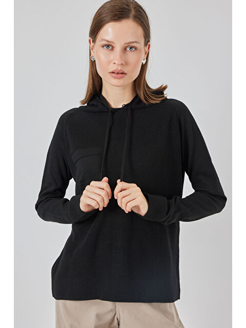 Bigdart Kadın Kapüşonlu Triko Kazak 15941 - Siyah - S000435483-19351