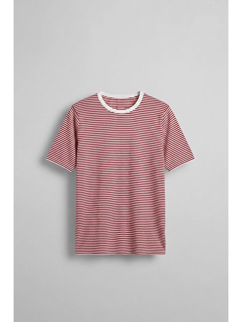 Abluka Online Erkek Regular Fit Çizgili Basic T-Shirt Kırmızı