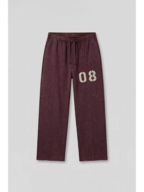 Abluka Online Erkek Baggy Fit Vintage Yıkamalı 08 Baskılı Eşofman Altı Bordo