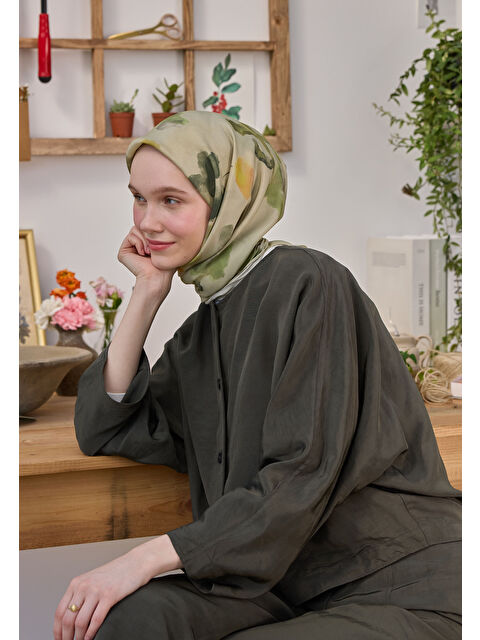 Fresh Scarfs Isla Desen Pamuk İpek Eşarp Yeşil - S000458379-18194