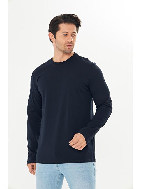 TRENDHILL Erkek Pamuklu Bisiklet Yaka Uzun Kollu Tişört Lacivert 5020-L - S000526756-21164