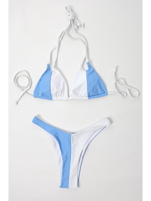 Hazelin Kadın Mavi Beyaz İp Bağlamalı Yüksel Bel Bikini Takım HZL24S-LC2230 - S000233079-37234