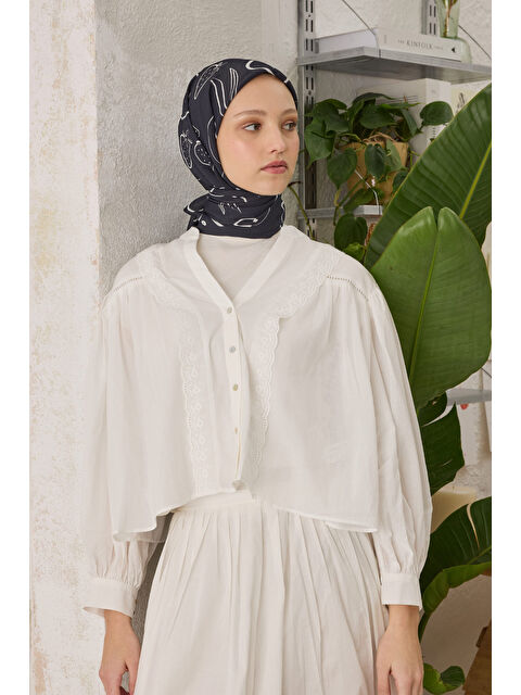 Fresh Scarfs Eloıse Desen Pamuk İpek Eşarp Siyah - S000458373-19351