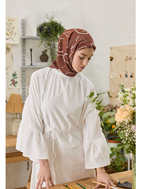 Fresh Scarfs Eloıse Desen Pamuk İpek Eşarp Bordo - S000458373-19951