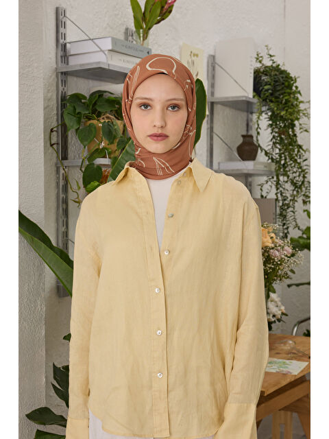 Fresh Scarfs Eloıse Desen Pamuk İpek Eşarp Badem - S000458373-20623