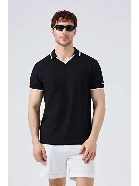 Ellesse Pamuklu Kontrast Renkli Şerit Detaylı Polo Yaka T Shirt 5SM5491-BK