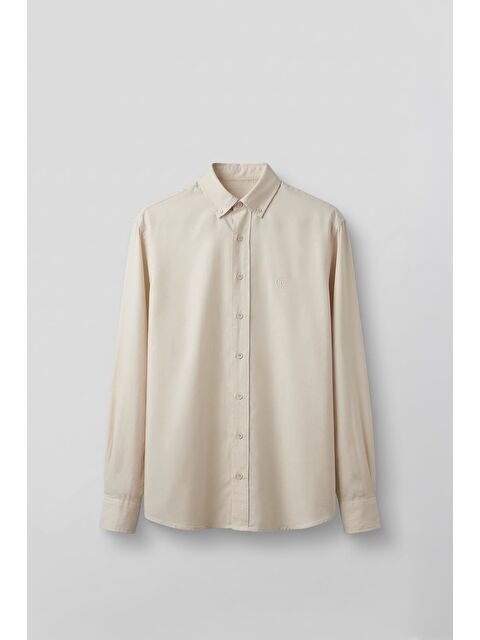 Abluka Online Erkek Relaxed Minimal Nakışlı Basic Lyocell Gömlek Bej
