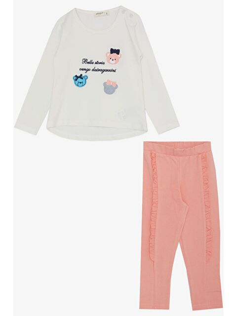 Breeze Kız Çocuk Taytlı Takım Sevimli Ayıcık Nakışlı Yazı Baskılı Ekru (1.5-4 Yaş) - S000146818-19965