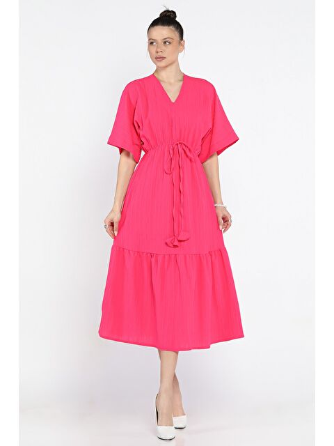 Gülseli Bel Bağlamalı V Yaka Kadın Elbise - S000361041-18686