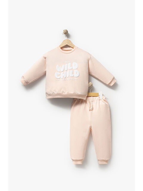 Jikko Baby Wild Child Baskılı Şeftali Renk Kız Çocuk Eşofman Takımı 1001