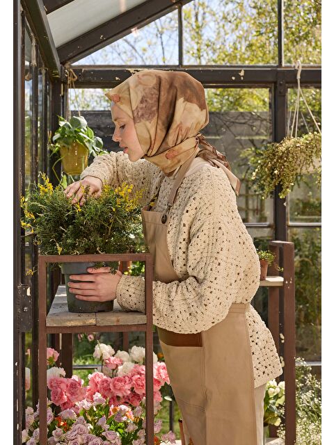 Fresh Scarfs Blaır Desen Pamuk İpek Eşarp Toprak - S000458383-14742