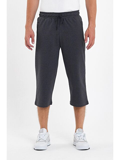 Mmetalic Erkek Cepleri Fermuarlı Antrasit Bermuda Diz Altı Kapri Beli Ayarlanabilir Lastikli Uzun Şort - S000230752-20600