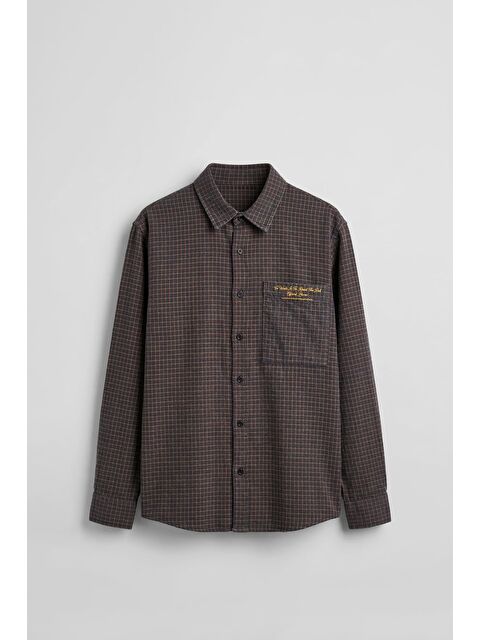 Abluka Online Erkek Relaxed Vintage Yıkamalı Ekose Sırt Baskılı Gömlek Antrasit