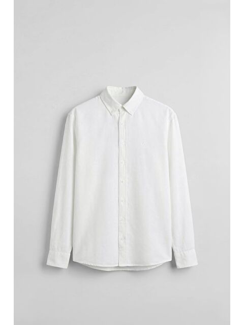 Abluka Online Erkek Relaxed Minimal Nakışlı Basic Lyocell Gömlek Beyaz