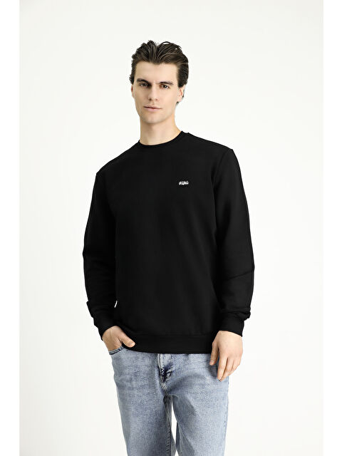 Kiğılı Bisiklet Yaka Regular Fit Nakışlı Pamuklu Büyük Beden Sweatshirt - S000405073-19351