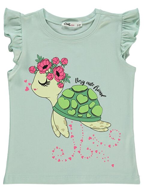 Civil Girls Kaplumbağa Baskılı 2-5 Yaş Tişört - S000199715-20054
